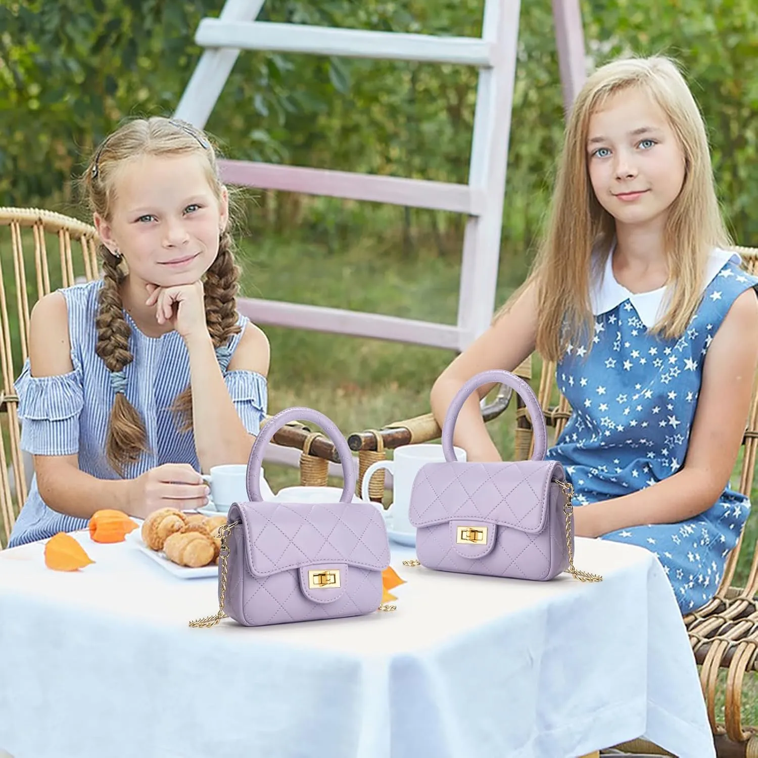 Kids Purse for Girls Ages 3-14, Leather Handle Crossbody Bag for Teen Girls, Cute Princess Flap Handbag, Purple Shoulder Chain Bag, Toddler Purse Gift for Birthday, Christmas