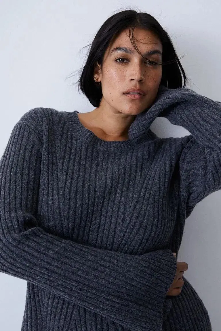 Knitted Long Sleeve Mini Dress