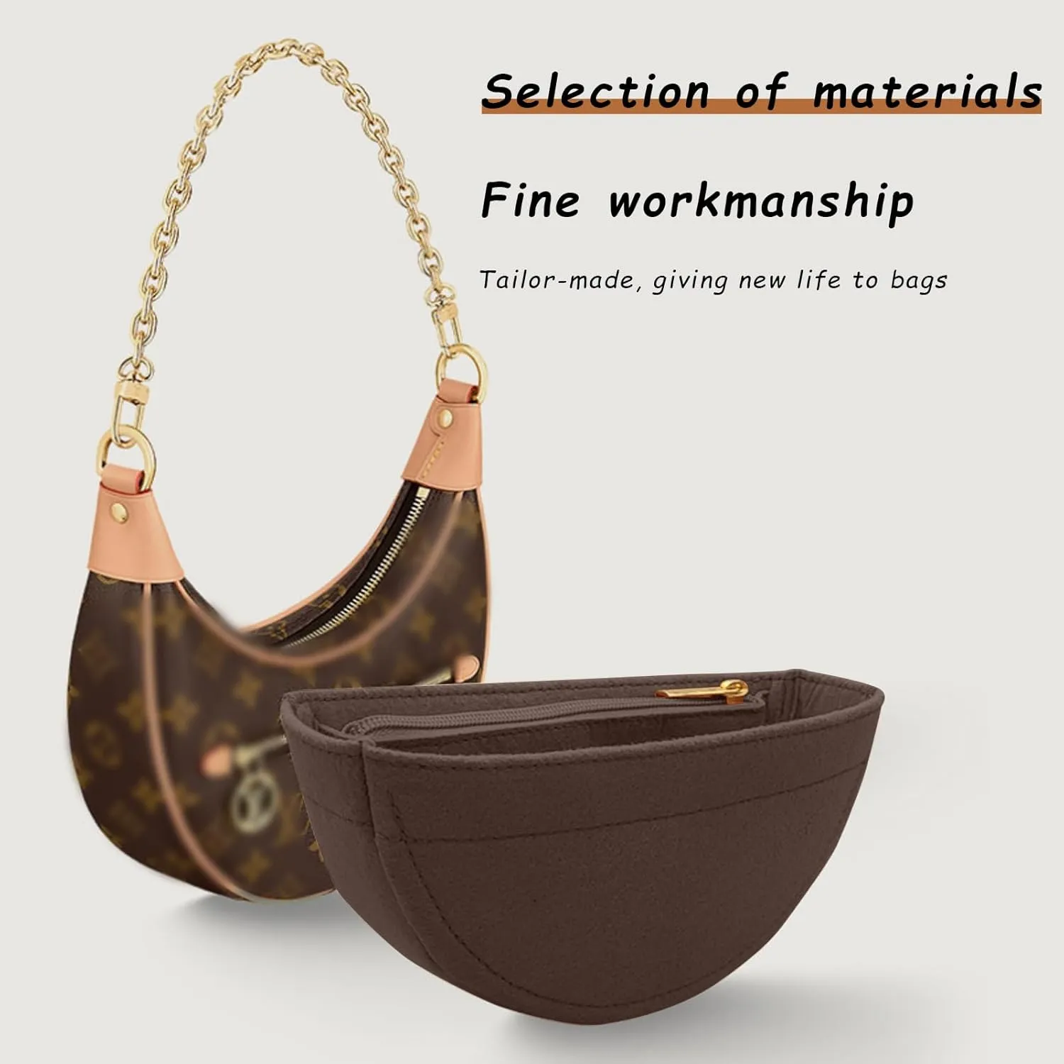 Lckaey Purse Organizer for Loop Hobo Bag Organizer Insert - 2mm Felt Bag Liner Handbag Insert Y096-coffee
