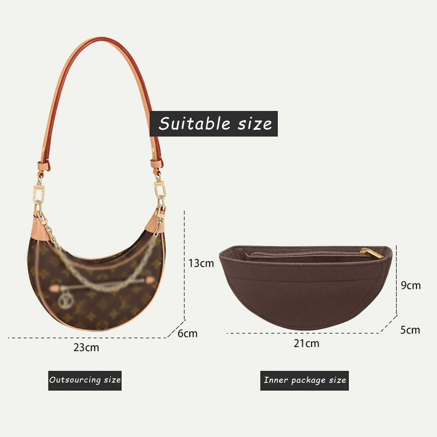 Lckaey Purse Organizer for Loop Hobo Bag Organizer Insert - 2mm Felt Bag Liner Handbag Insert Y096-coffee
