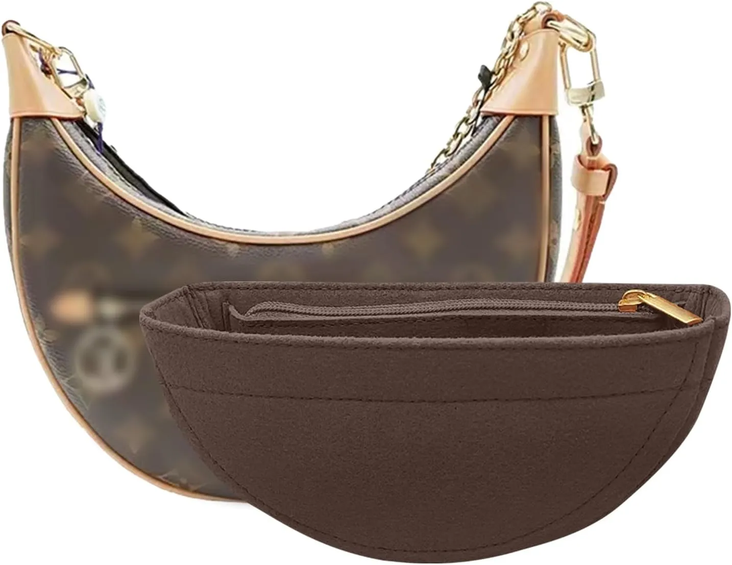 Lckaey Purse Organizer for Loop Hobo Bag Organizer Insert - 2mm Felt Bag Liner Handbag Insert Y096-coffee
