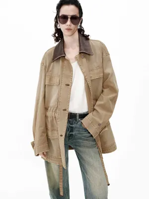 Leather Collar Cargo Jacket