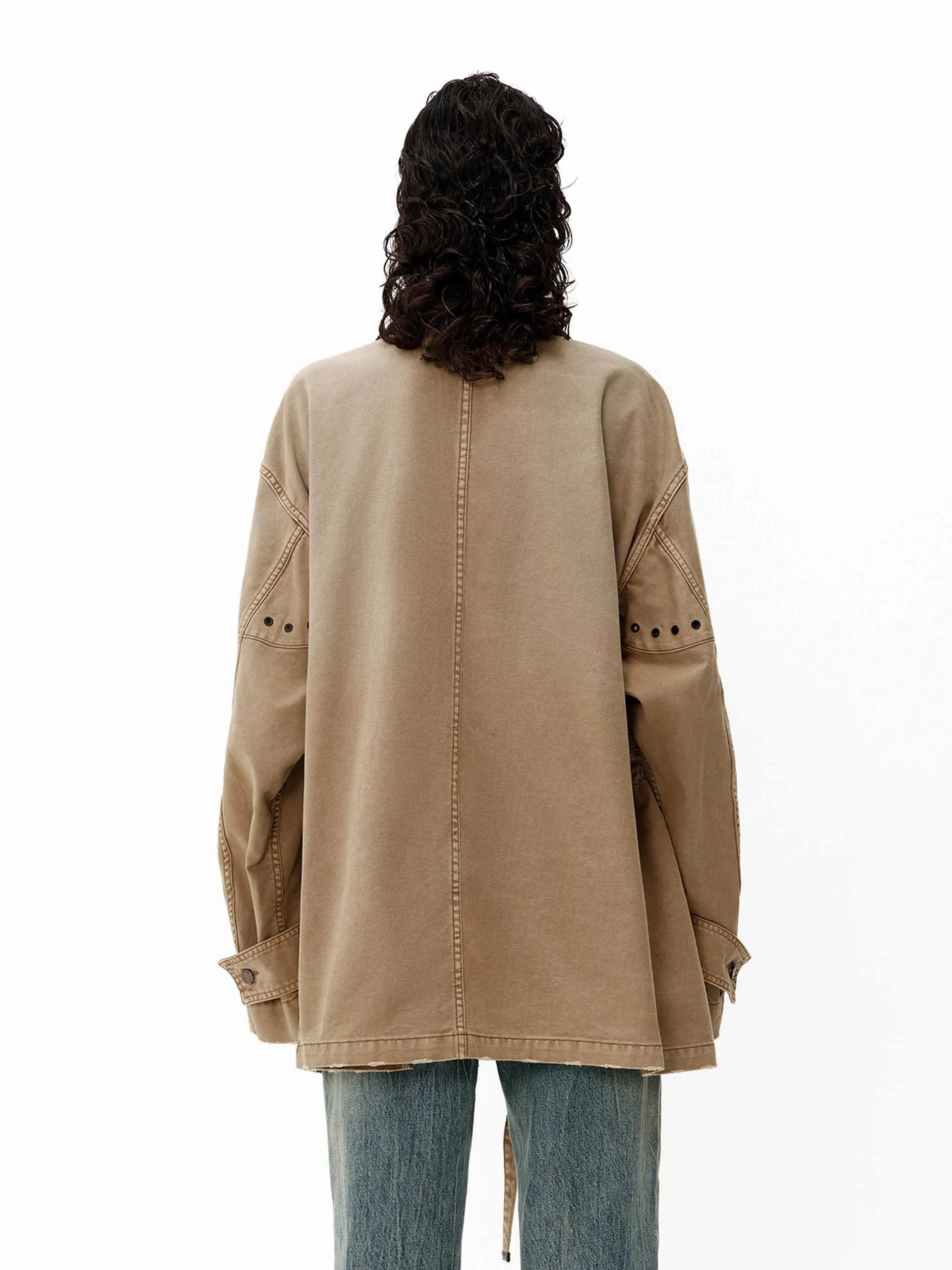 Leather Collar Cargo Jacket