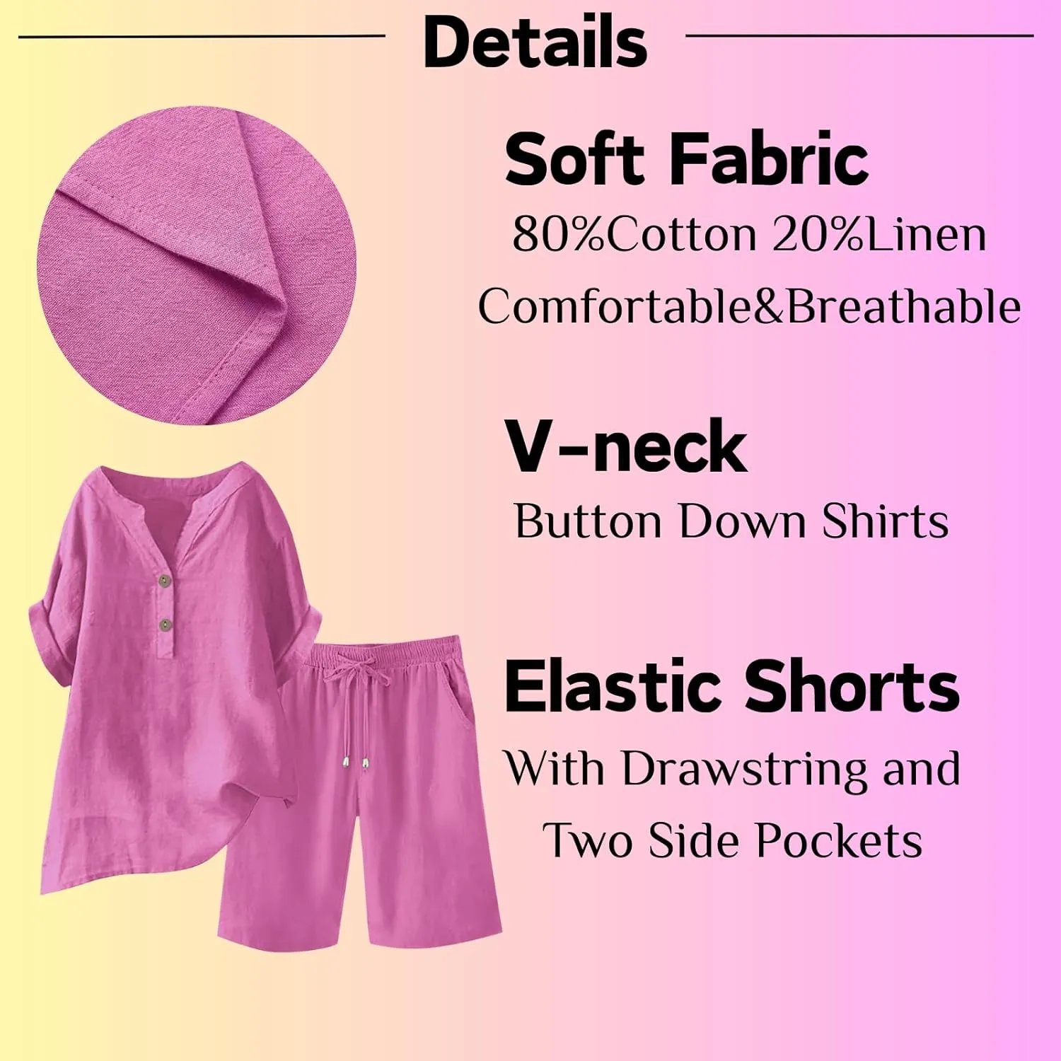 Linen Sets For Women 2 Piece Short Sleeve Shirts & Wide Leg Shorts Loose Fit Casual Cotton Linen Sets Outfits