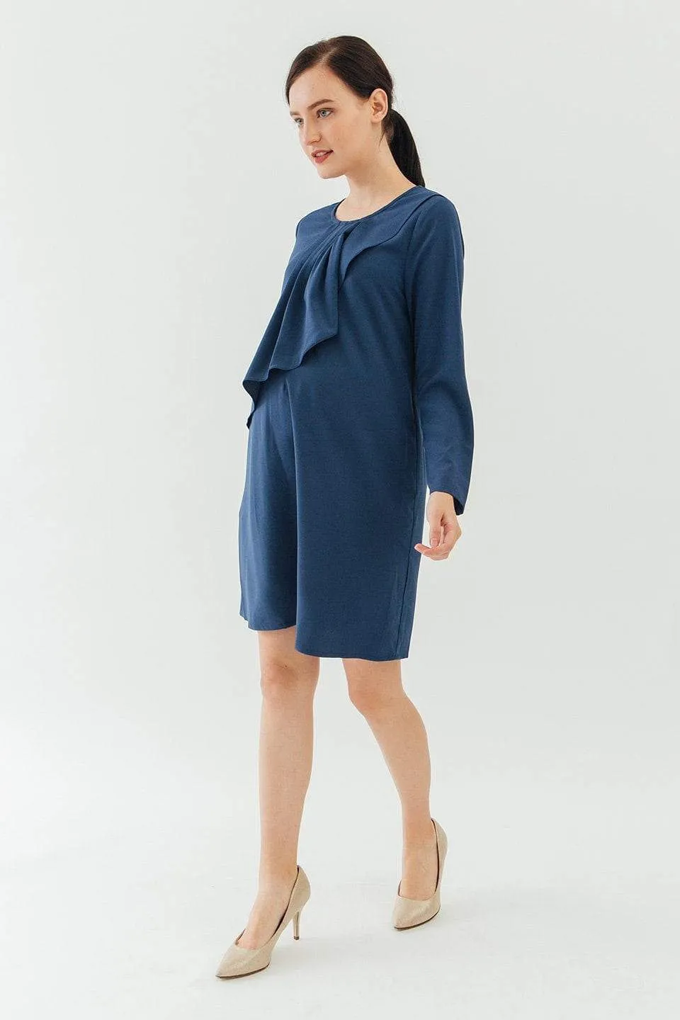 Long Sleeves Cory Pleated Dress Peacock | Spring Maternity