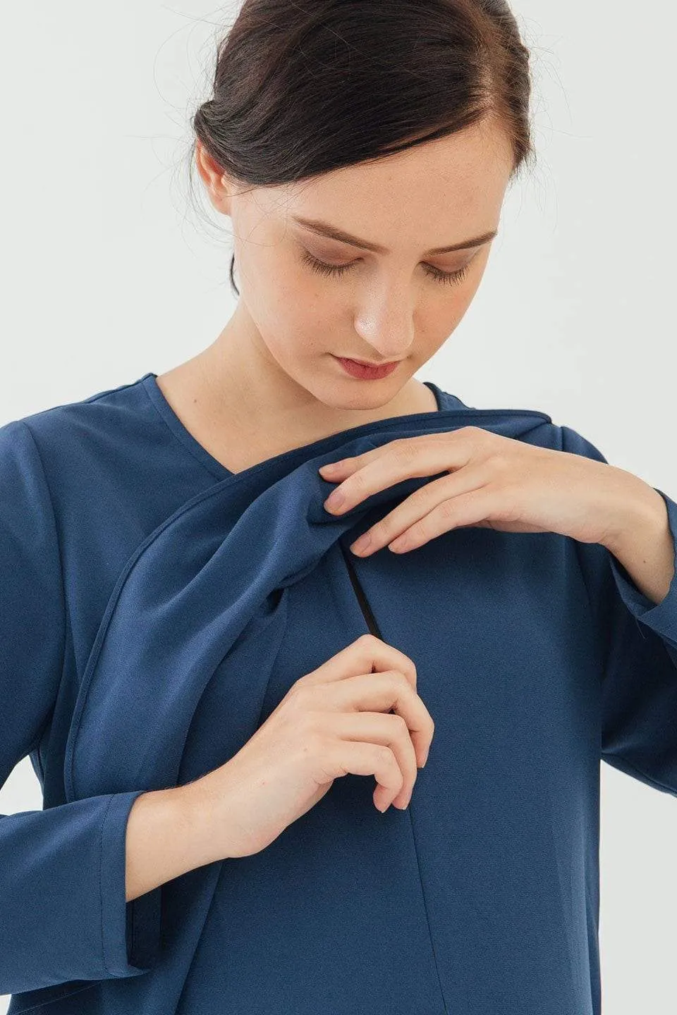 Long Sleeves Cory Pleated Dress Peacock | Spring Maternity