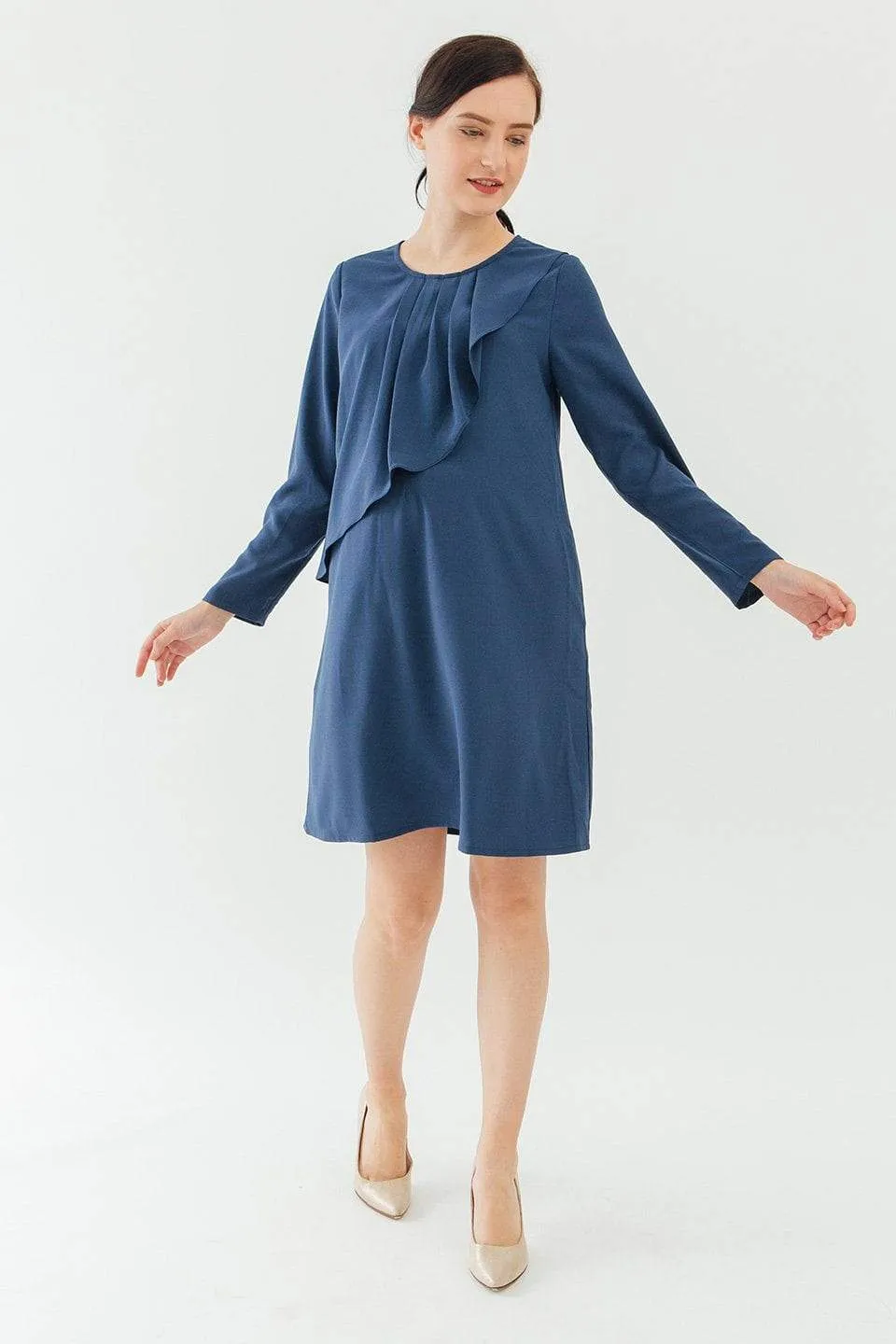Long Sleeves Cory Pleated Dress Peacock | Spring Maternity