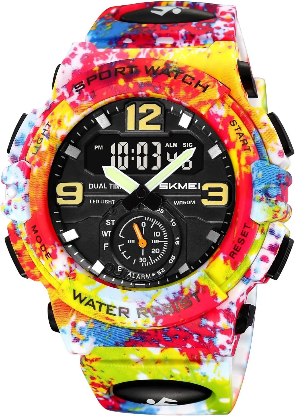 MASTOP Men's Watches Sports Outdoor Camouflage Waterproof Military Wrist Watch Tactical Date Multi Function Large Face LED Alarm Rugged Wristwatch for Training Hiking Adventure