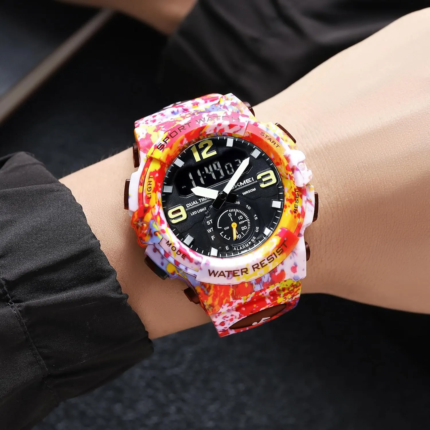MASTOP Men's Watches Sports Outdoor Camouflage Waterproof Military Wrist Watch Tactical Date Multi Function Large Face LED Alarm Rugged Wristwatch for Training Hiking Adventure