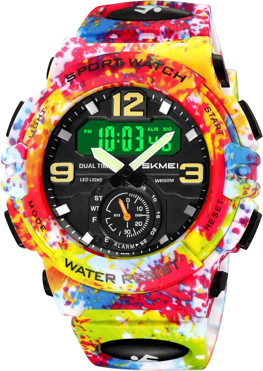 MASTOP Men's Watches Sports Outdoor Camouflage Waterproof Military Wrist Watch Tactical Date Multi Function Large Face LED Alarm Rugged Wristwatch for Training Hiking Adventure