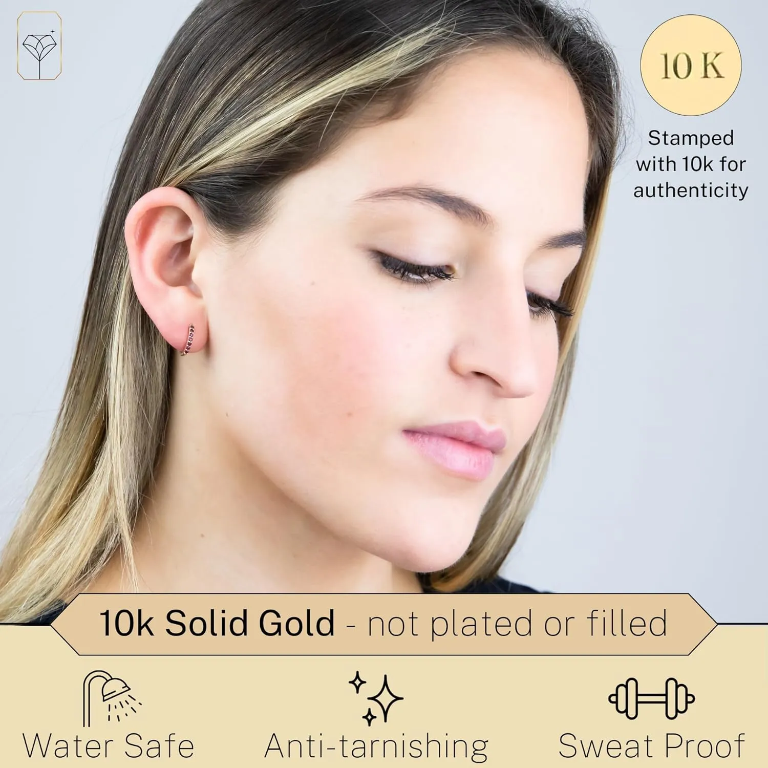 MAX   STONE 10k Gold Hoop & Huggie Earrings for Women 12MM Small Natural Gemstone Hoops