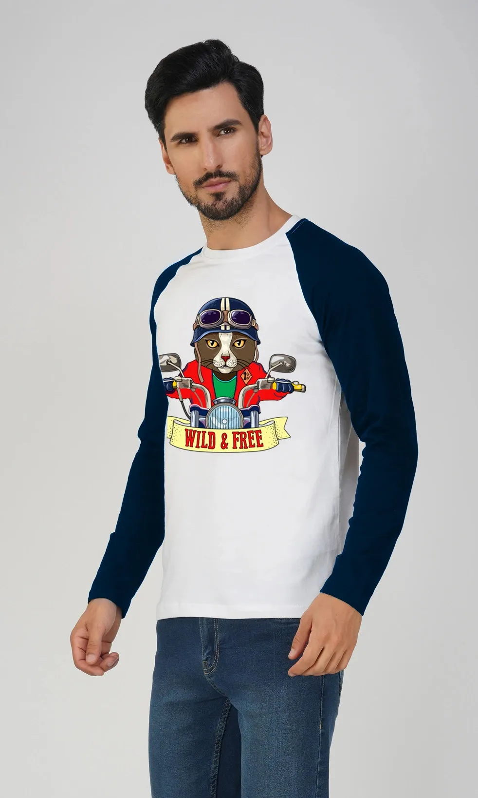 Mebadass Men's Fullsleeve Raglan Printed T-shirt - Wild & Free