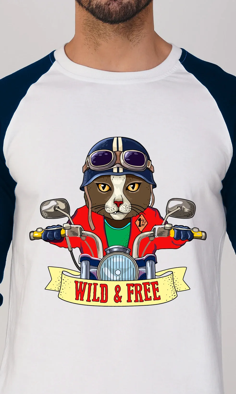 Mebadass Men's Fullsleeve Raglan Printed T-shirt - Wild & Free