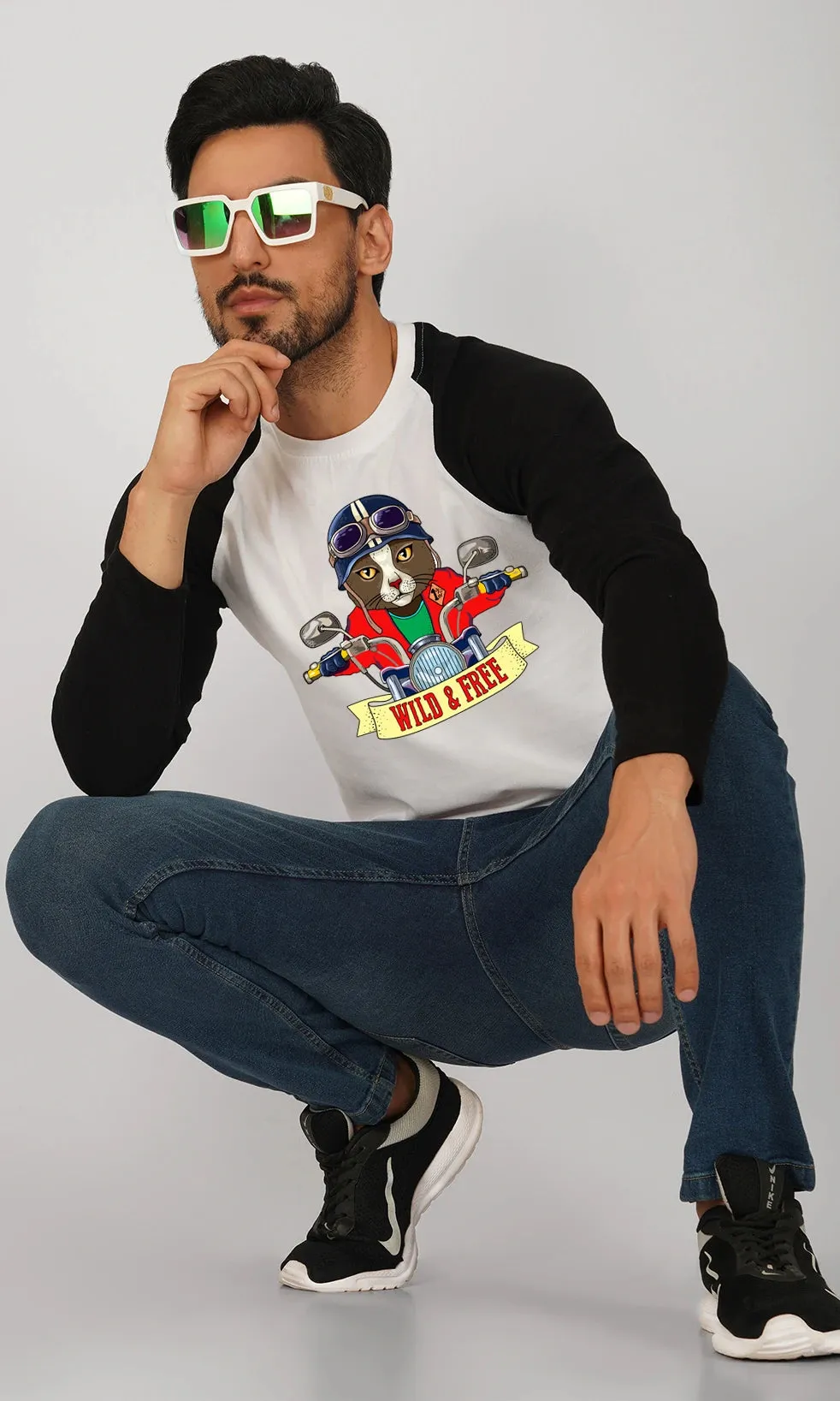 Mebadass Men's Fullsleeve Raglan Printed T-shirt - Wild & Free