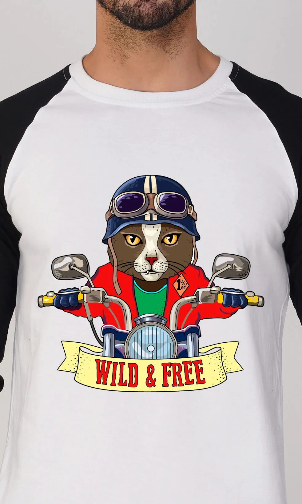 Mebadass Men's Fullsleeve Raglan Printed T-shirt - Wild & Free