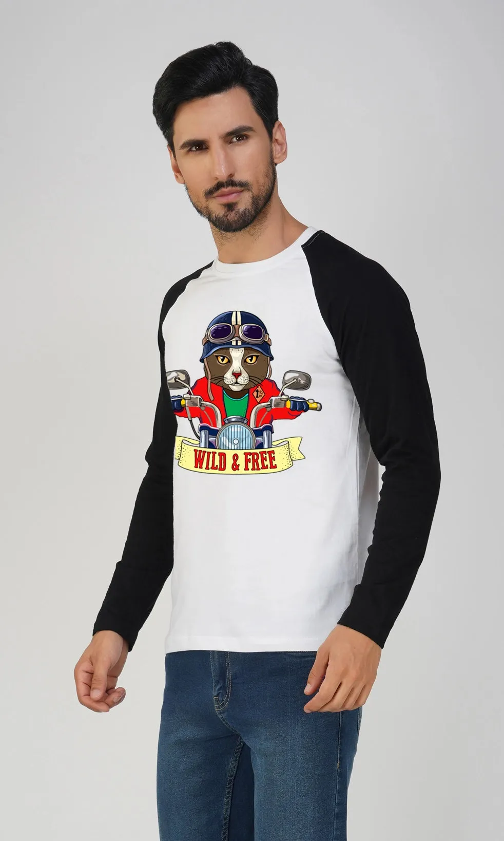 Mebadass Men's Fullsleeve Raglan Printed T-shirt - Wild & Free