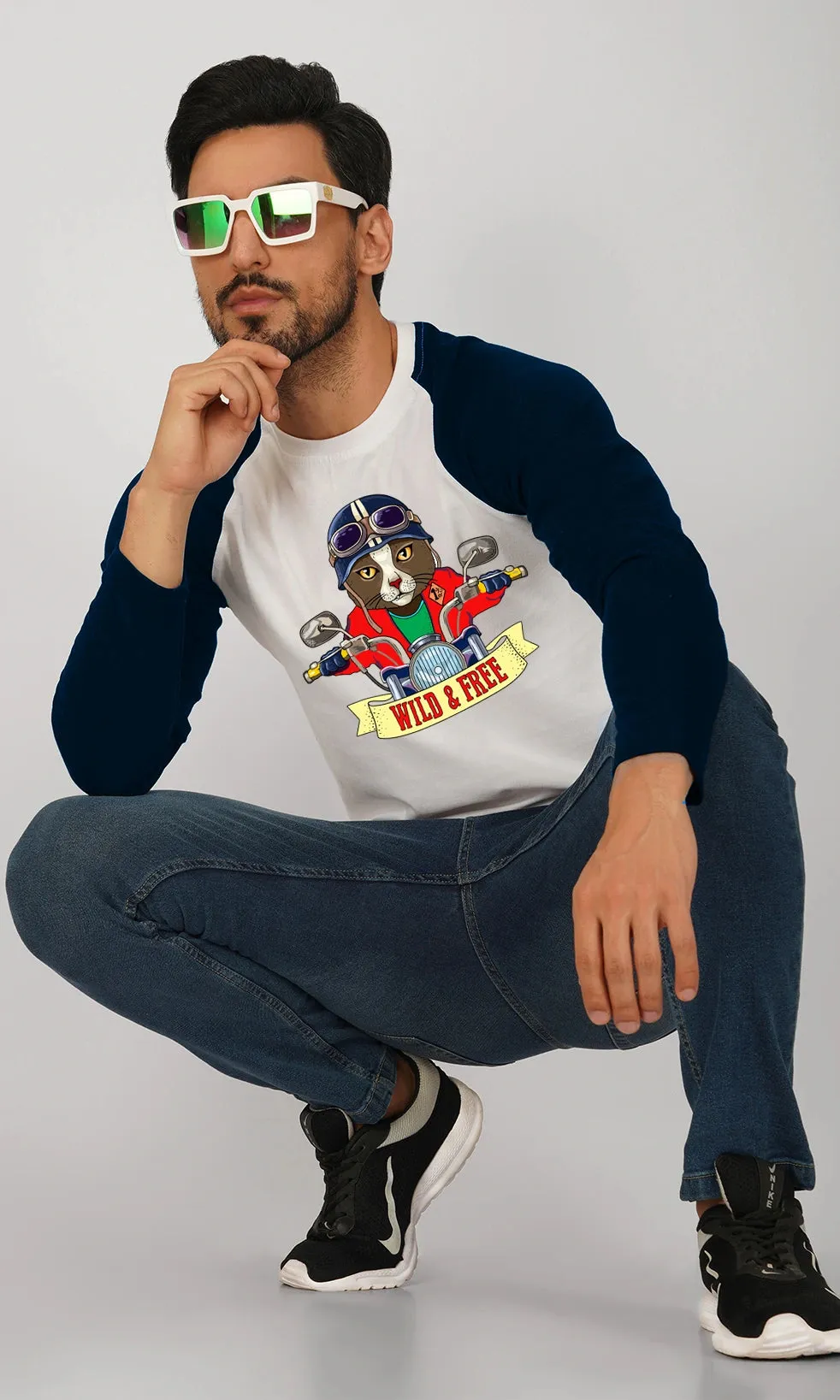Mebadass Men's Fullsleeve Raglan Printed T-shirt - Wild & Free