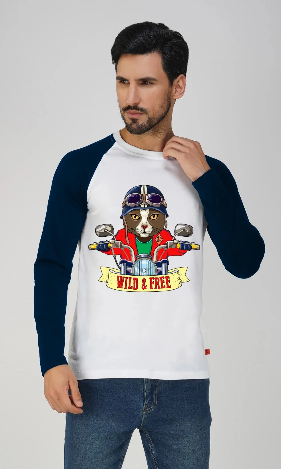 Mebadass Men's Fullsleeve Raglan Printed T-shirt - Wild & Free