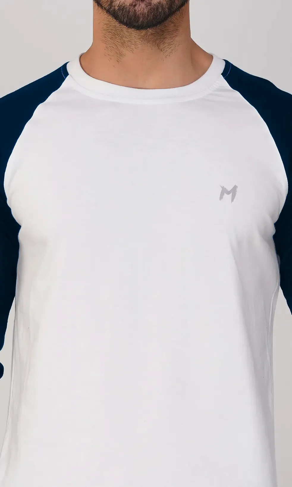 Mebadass Men's Fullsleeve Raglan T-shirt - Navy Blue White
