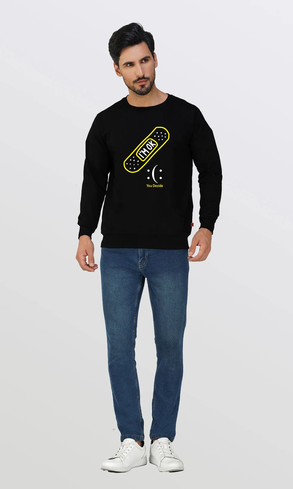 Mebadass Men's I AM OK Printed Sweatshirt - Black