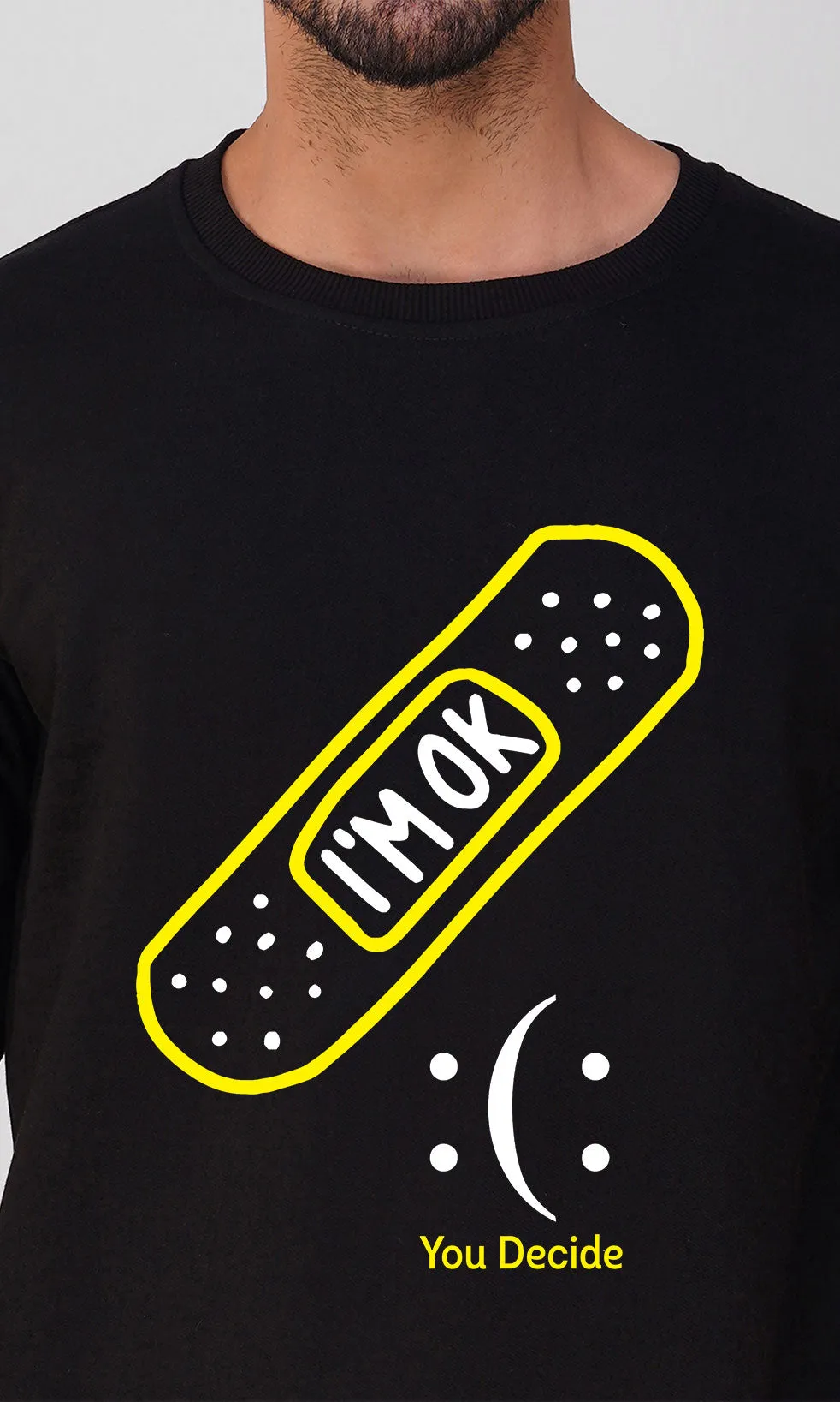 Mebadass Men's I AM OK Printed Sweatshirt - Black