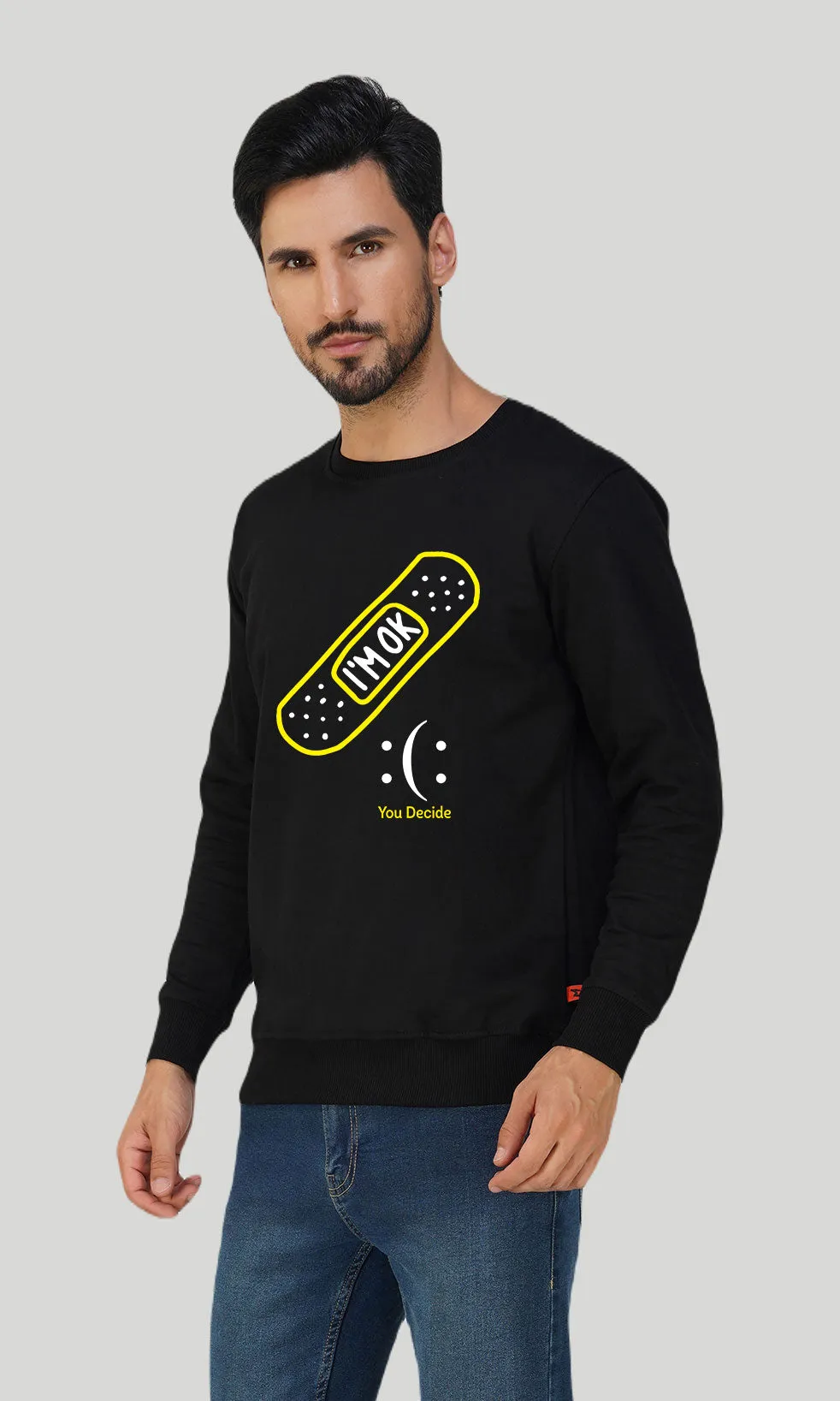 Mebadass Men's I AM OK Printed Sweatshirt - Black