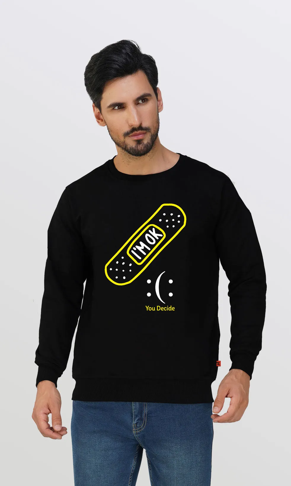 Mebadass Men's I AM OK Printed Sweatshirt - Black