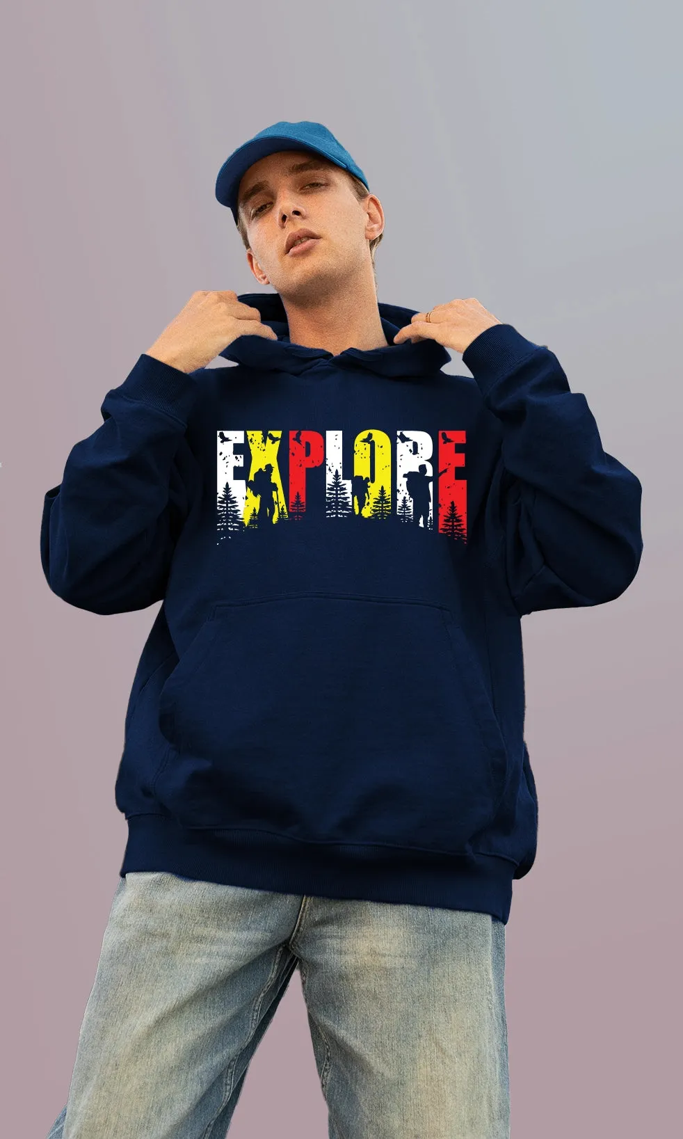 Mebadass Men's Printed Oversized Hoodie - Explore