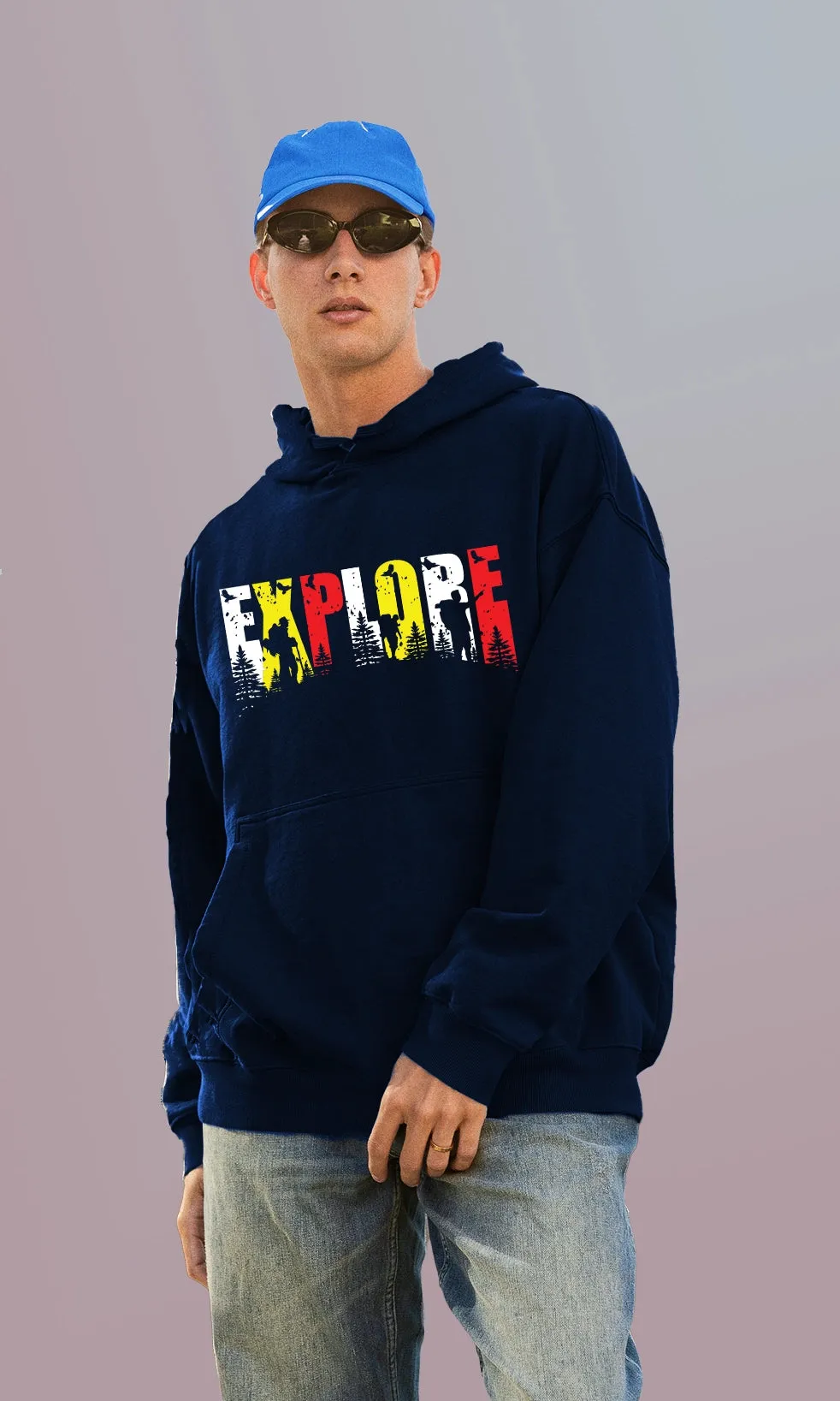 Mebadass Men's Printed Oversized Hoodie - Explore