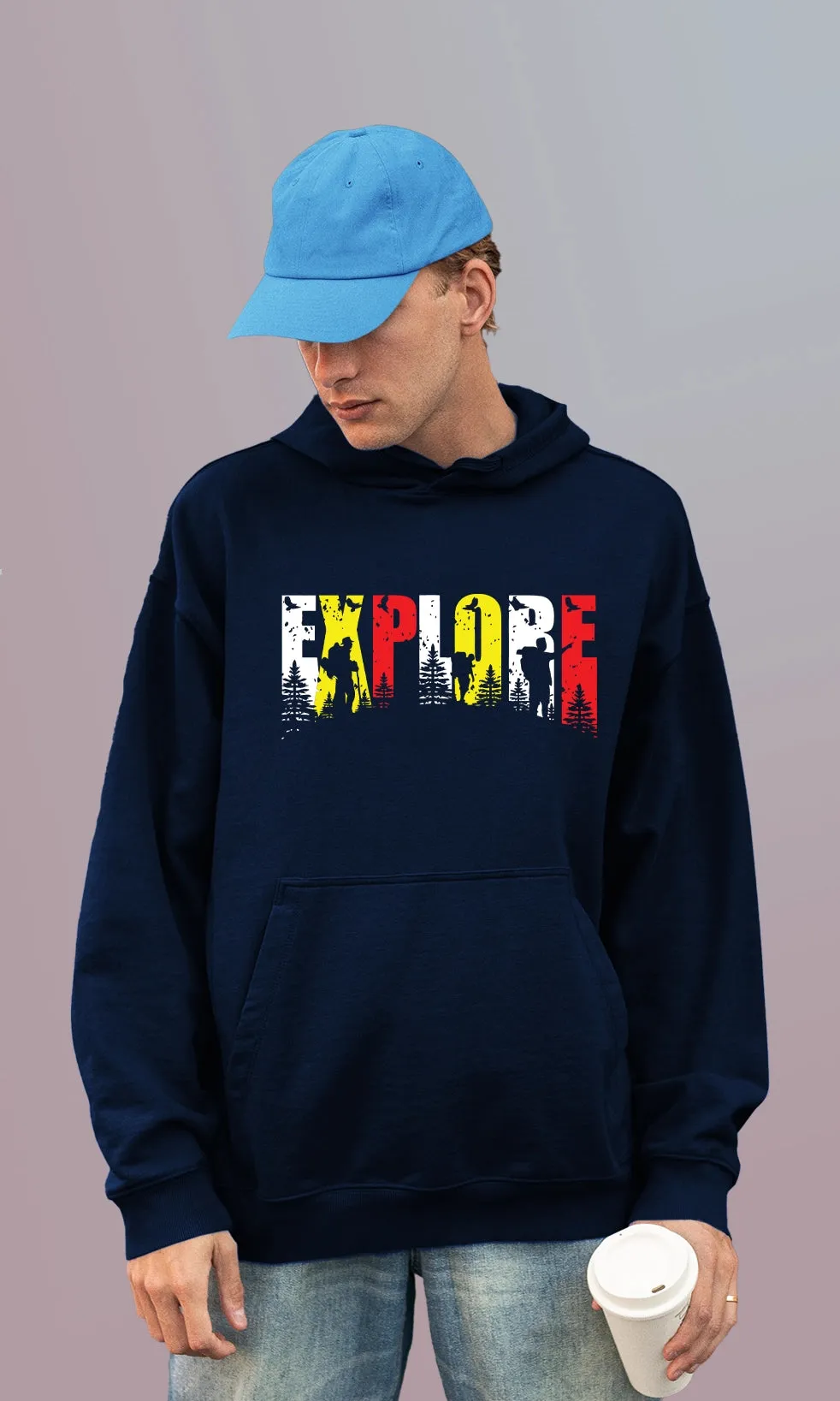 Mebadass Men's Printed Oversized Hoodie - Explore