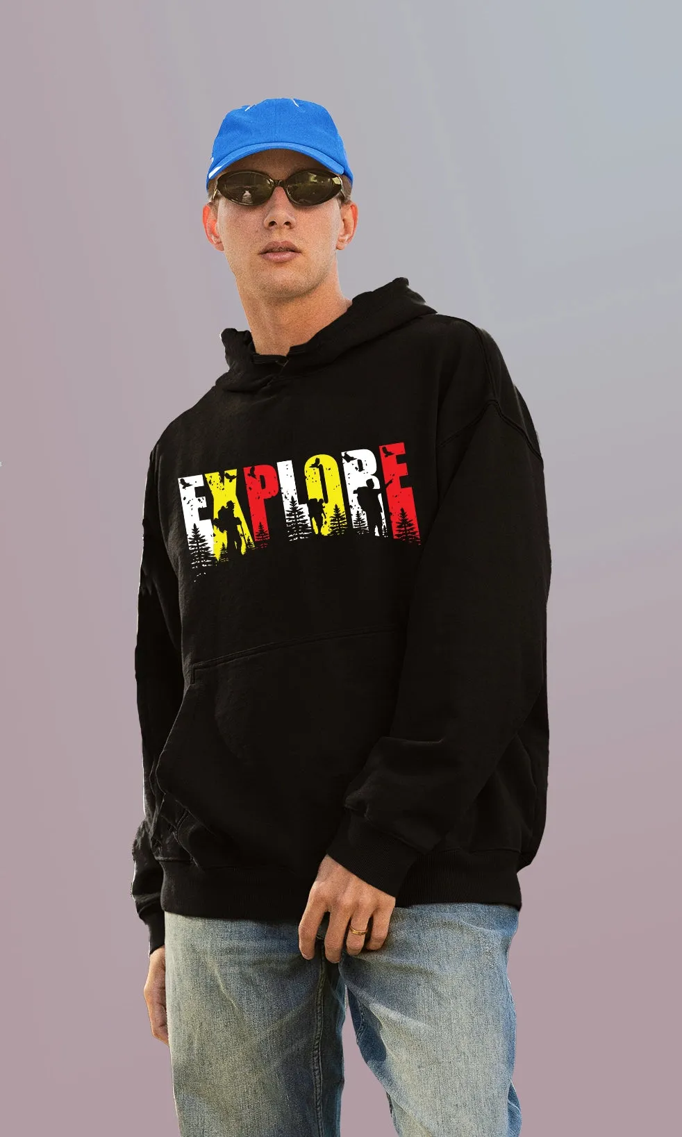 Mebadass Men's Printed Oversized Hoodie - Explore