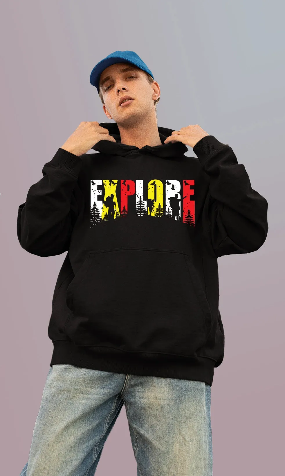 Mebadass Men's Printed Oversized Hoodie - Explore