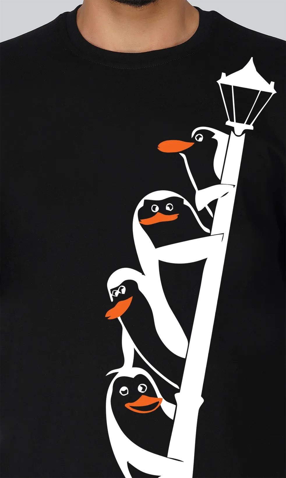 Mebadass Men's Printed Oversized T-shirt - Penguins On Shoulder