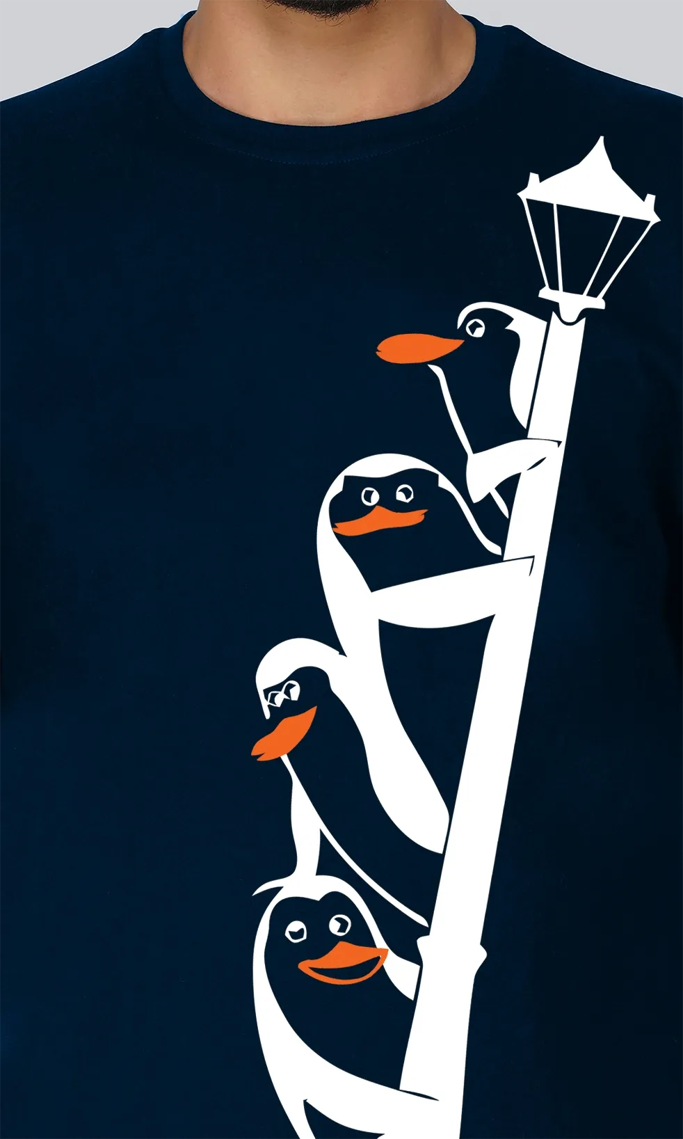 Mebadass Men's Printed Oversized T-shirt - Penguins On Shoulder