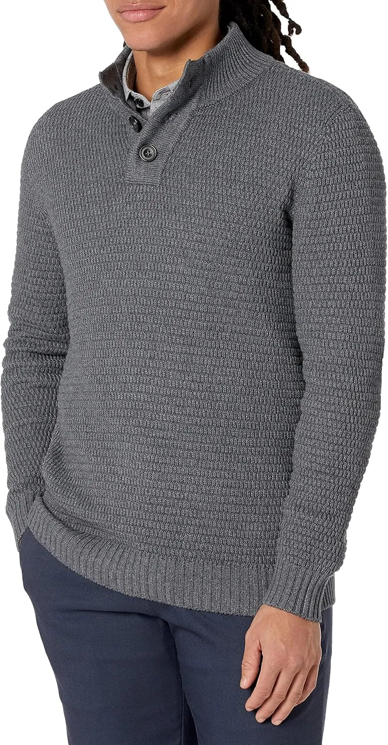 Men's 3D Textured Mock-Neck Sweater