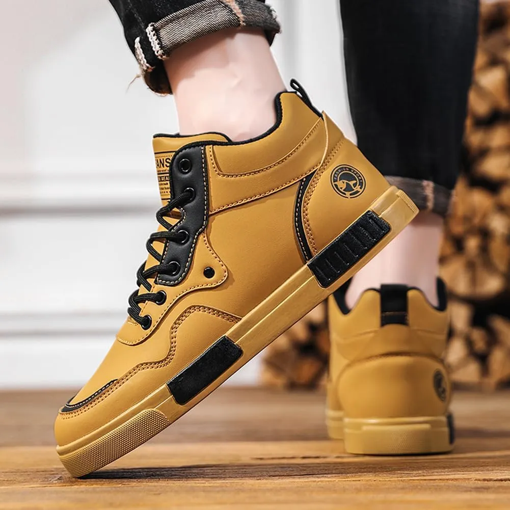 Men's Casual PU High Top Lace Up Skateboarding Shoes Sports Sneakers