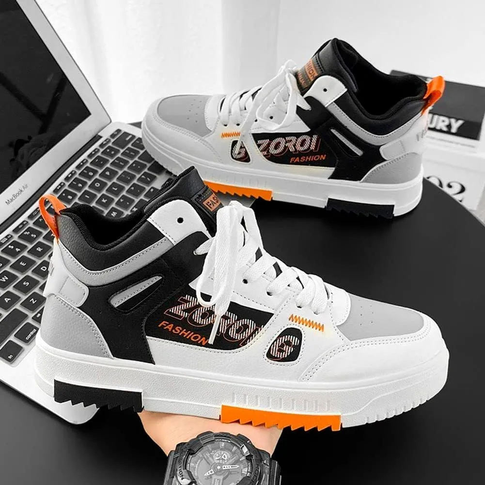 Men's Casual PU High Top Lace Up Skateboarding Shoes Sports Sneakers