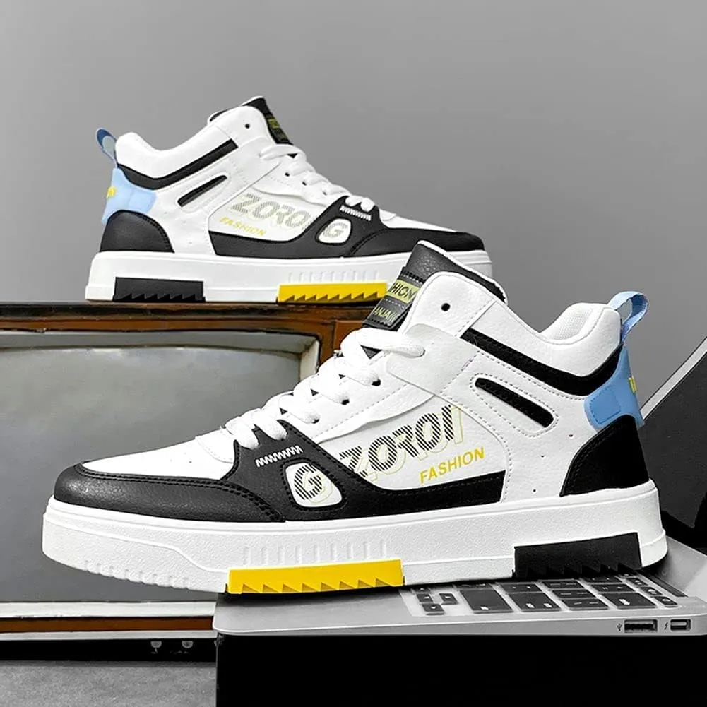 Men's Casual PU High Top Lace Up Skateboarding Shoes Sports Sneakers