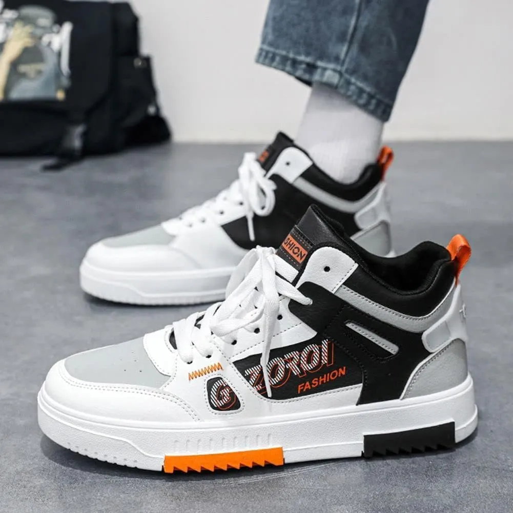 Men's Casual PU High Top Lace Up Skateboarding Shoes Sports Sneakers