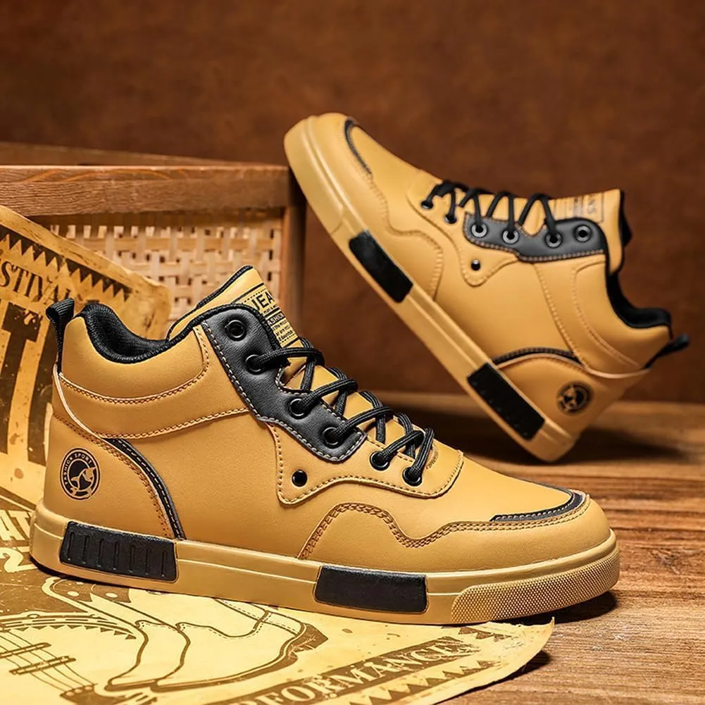 Men's Casual PU High Top Lace Up Skateboarding Shoes Sports Sneakers