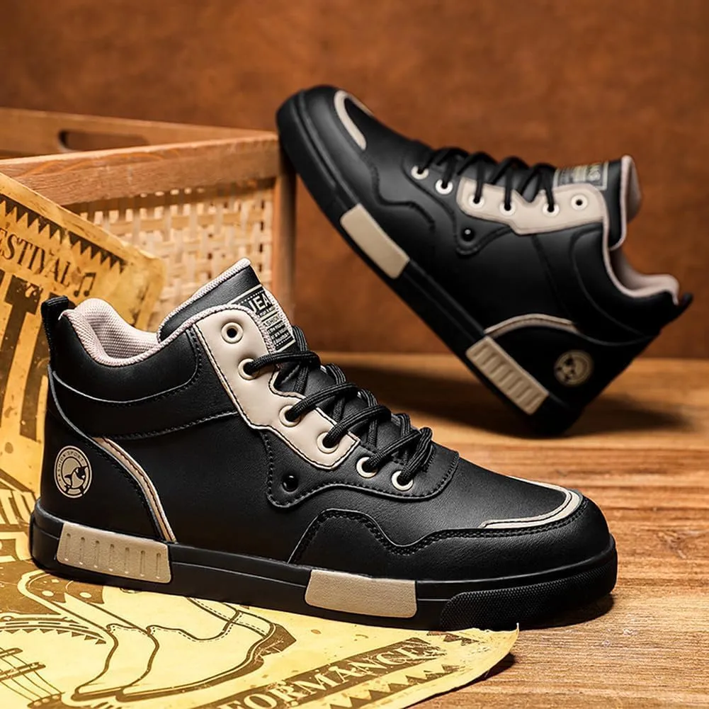 Men's Casual PU High Top Lace Up Skateboarding Shoes Sports Sneakers