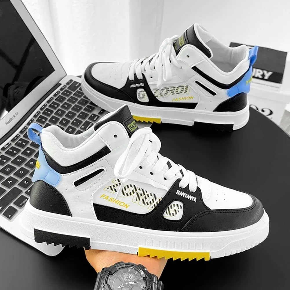 Men's Casual PU High Top Lace Up Skateboarding Shoes Sports Sneakers