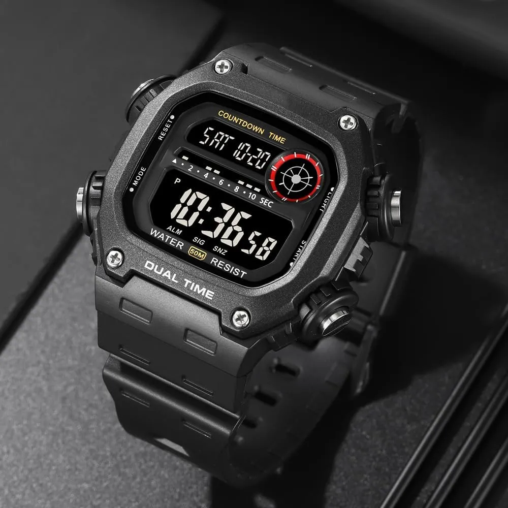 Mens Digital Watch Men Women, Waterproof Watches for Men Dual Time Watch with Date Alarm Chronograph Sports Watch for Men