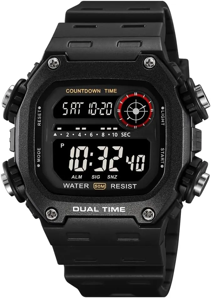 Mens Digital Watch Men Women, Waterproof Watches for Men Dual Time Watch with Date Alarm Chronograph Sports Watch for Men