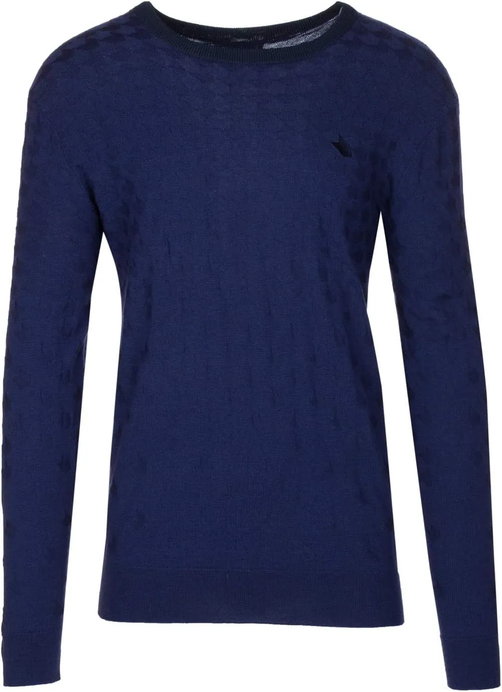 Men's Navy Blue 100% Wool Textured Knitwear Pullover Sweater