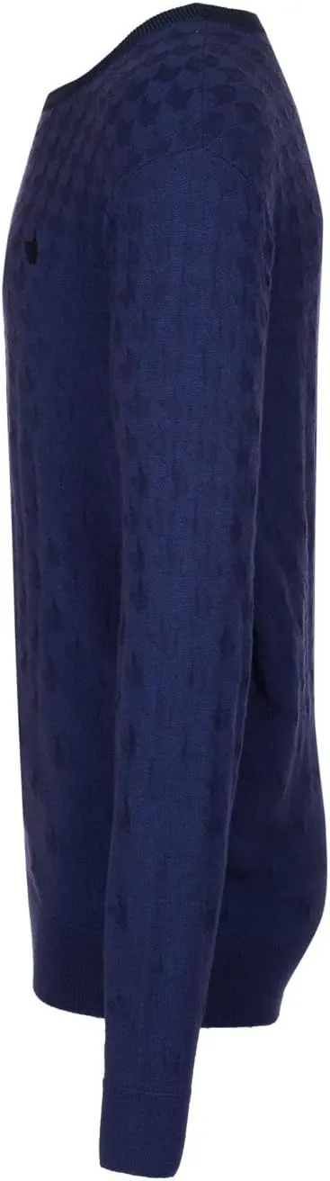 Men's Navy Blue 100% Wool Textured Knitwear Pullover Sweater