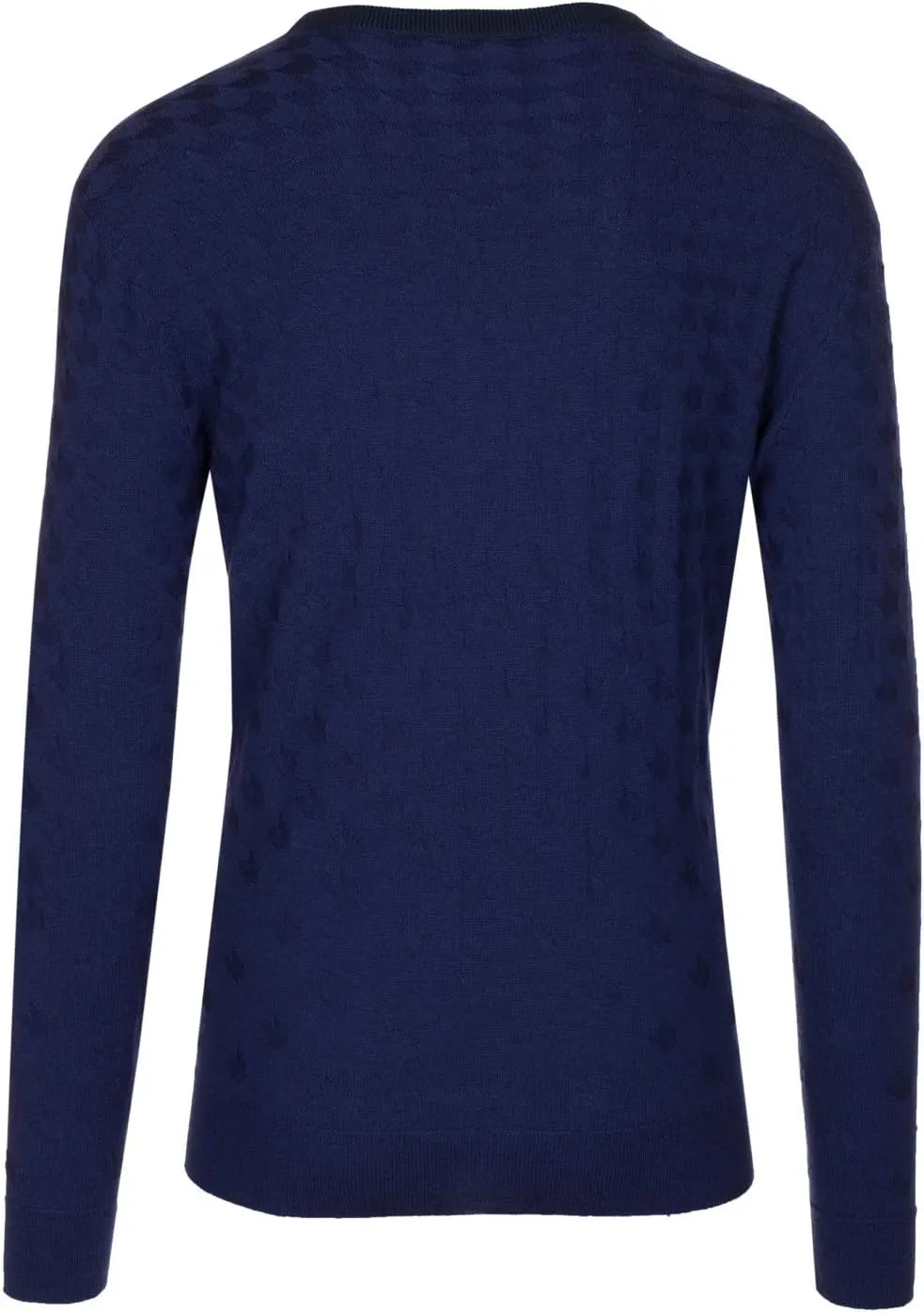 Men's Navy Blue 100% Wool Textured Knitwear Pullover Sweater