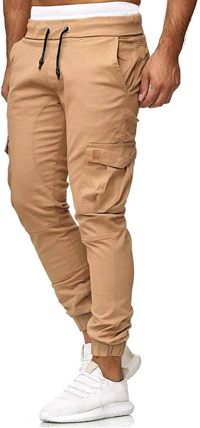 Men's Quick-Dry Hiking Pants Slim Fit Stretch Jogger Elastic Waist Travel Extreme Comfort Trousers with Flap Pockets