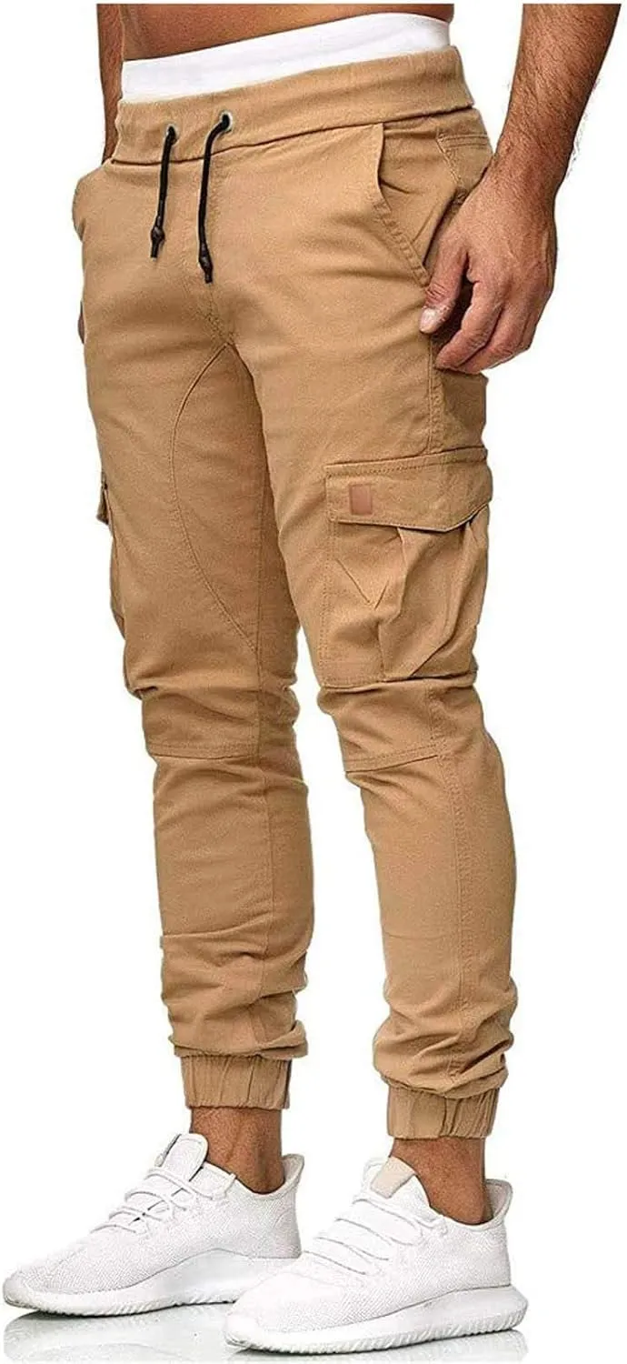 Men's Quick-Dry Hiking Pants Slim Fit Stretch Jogger Elastic Waist Travel Extreme Comfort Trousers with Flap Pockets