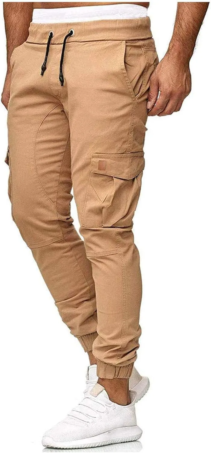 Men's Quick-Dry Hiking Pants Slim Fit Stretch Jogger Elastic Waist Travel Extreme Comfort Trousers with Flap Pockets